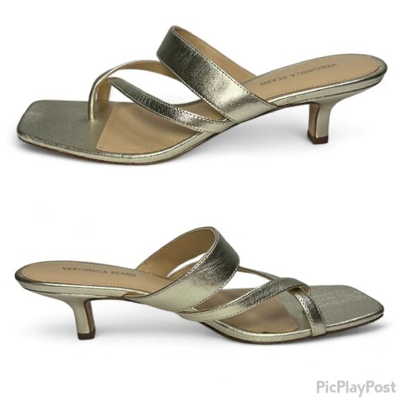 VERONICA BEARD Alanis Strappy Slip On Mid Heel Sandals, Gold, Size 8, NWOB - Picture 11 of 13